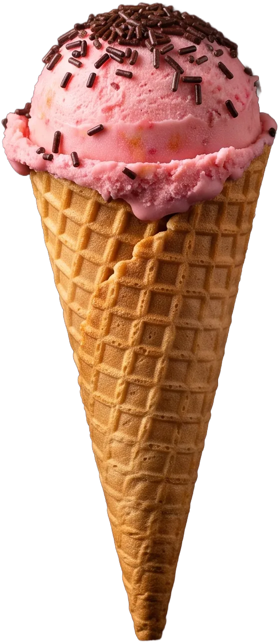 Waffelhörnchen mit Pfirsich-Melonen-Eis und Schokoladenstreuseln
